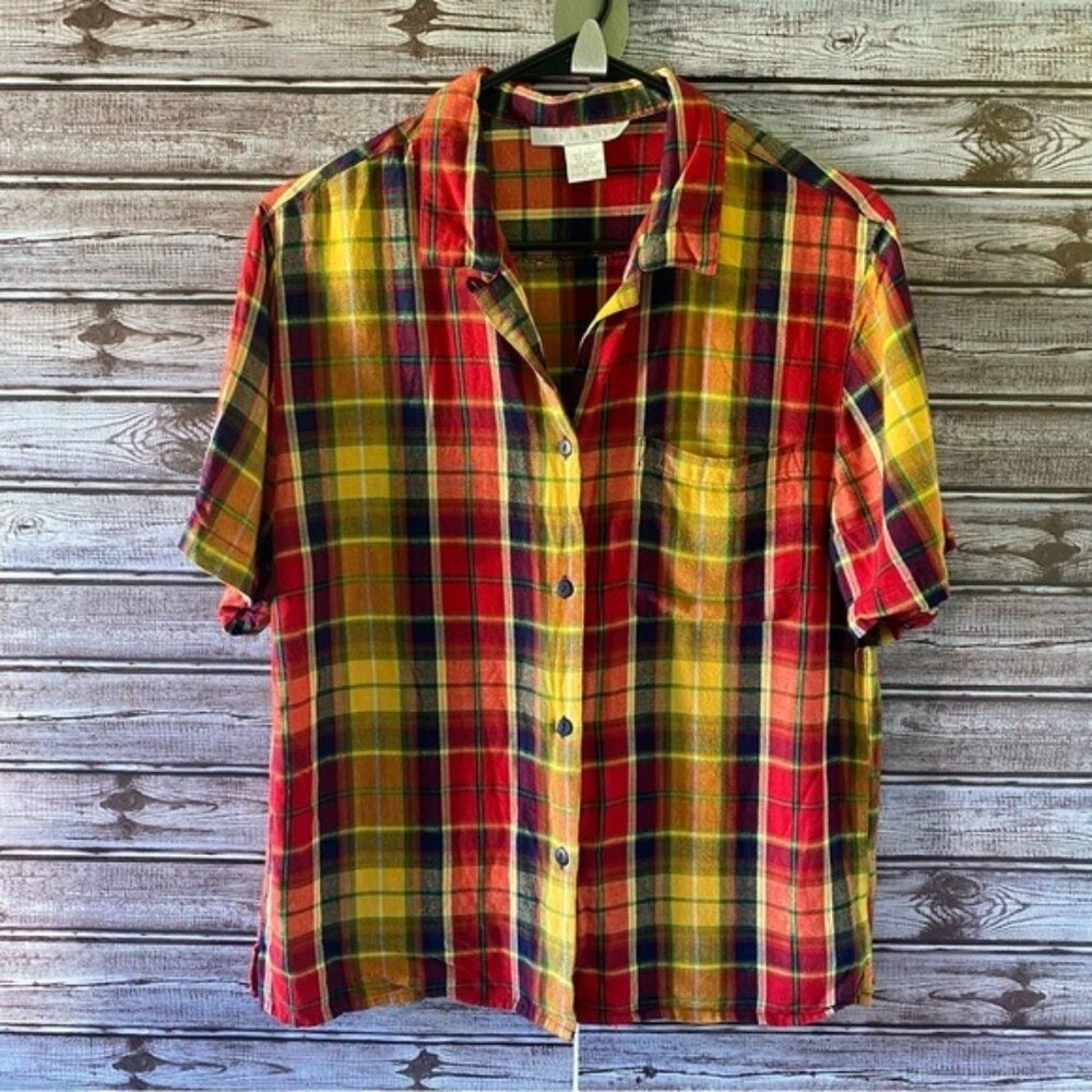 The Limited Women's Vintage Linen Blend Short-Sleeved Button-Down Top Size M